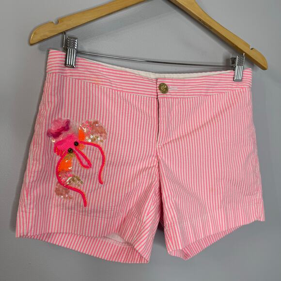 Lilly Pulitzer Pink Striped Callahan Party Sequin Shorts Pink Seersucker Sz 2 - Picture 4 of 10